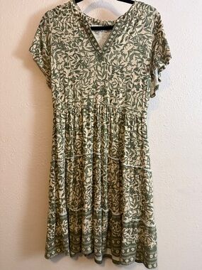 Lucky Brand Green and Cream Floral Midi Dress
